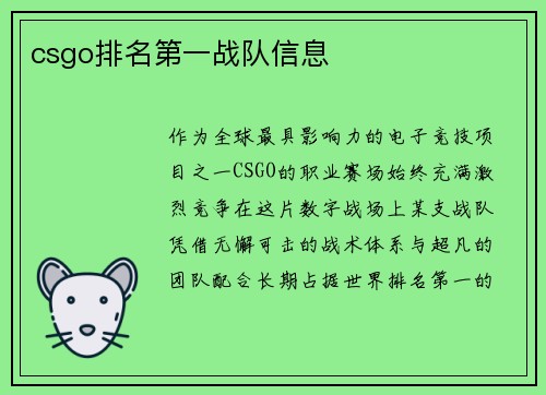 csgo排名第一战队信息