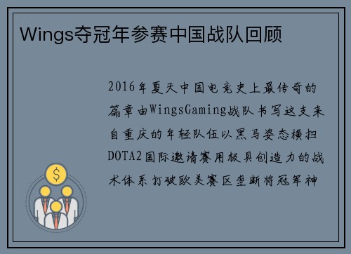 Wings夺冠年参赛中国战队回顾